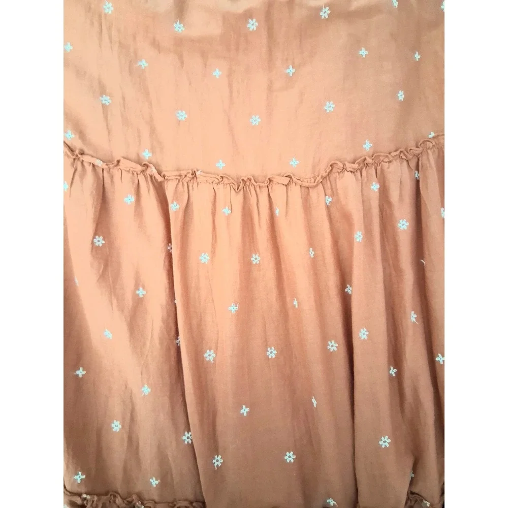 Old Navy Maxi Dress Medium Tall Orange Smocked Embroidered Tiered Cottagecore - Picture 9 of 12